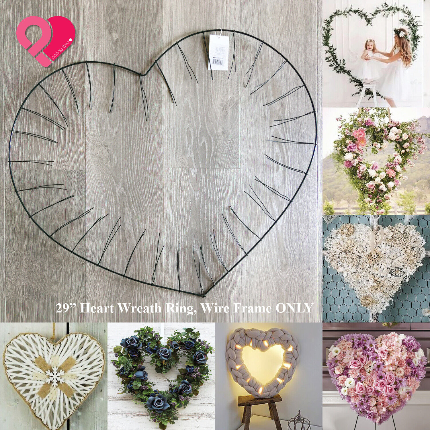 Wreath Frame Solid Wall Hanging Metal Heart Shaped Wire Wreath