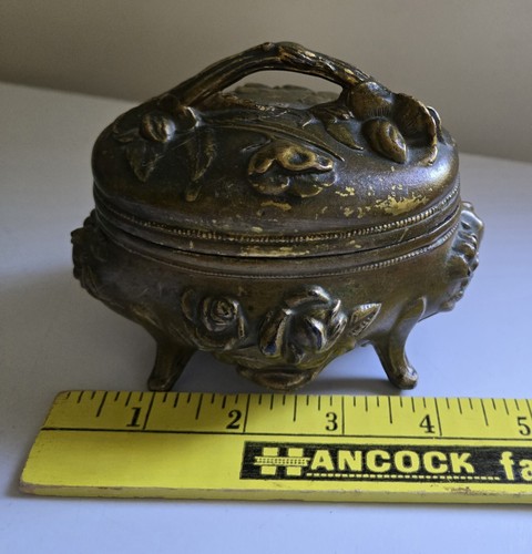 Antiguo arte joyería ataúd patas baratija caja diseño rosa patentado 1904 - Imagen 10 de 11