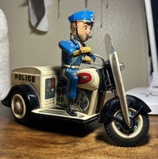 Battery Operated Police Patrol Motorcycle - Vintage Tin - AS IS 