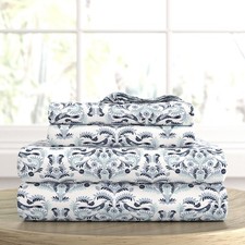4 Piece Pattern Microfiber Bed Sheets Set Soft Cozy Wrinkle Resistant Queen Size
