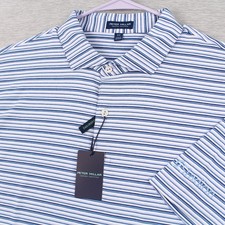 Peter Millar Crown Crafted Polo Shirt Mens XXL Blue Stadion Logo Tailored Fit