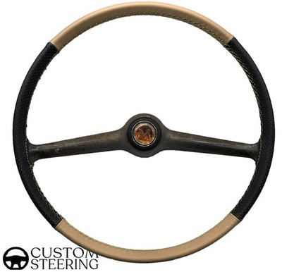 For MG Midget MK3 66-74 Beige & Black Perforated Leather Steering Wheel Cover