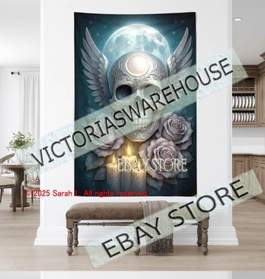 Moon Vigil Tapestry Decor gothic winged skull 59X82 in