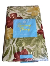 Elrene 52”x52”Square Vinyl Flannel Back Tropical Yellow/Red Floral Table Cloth