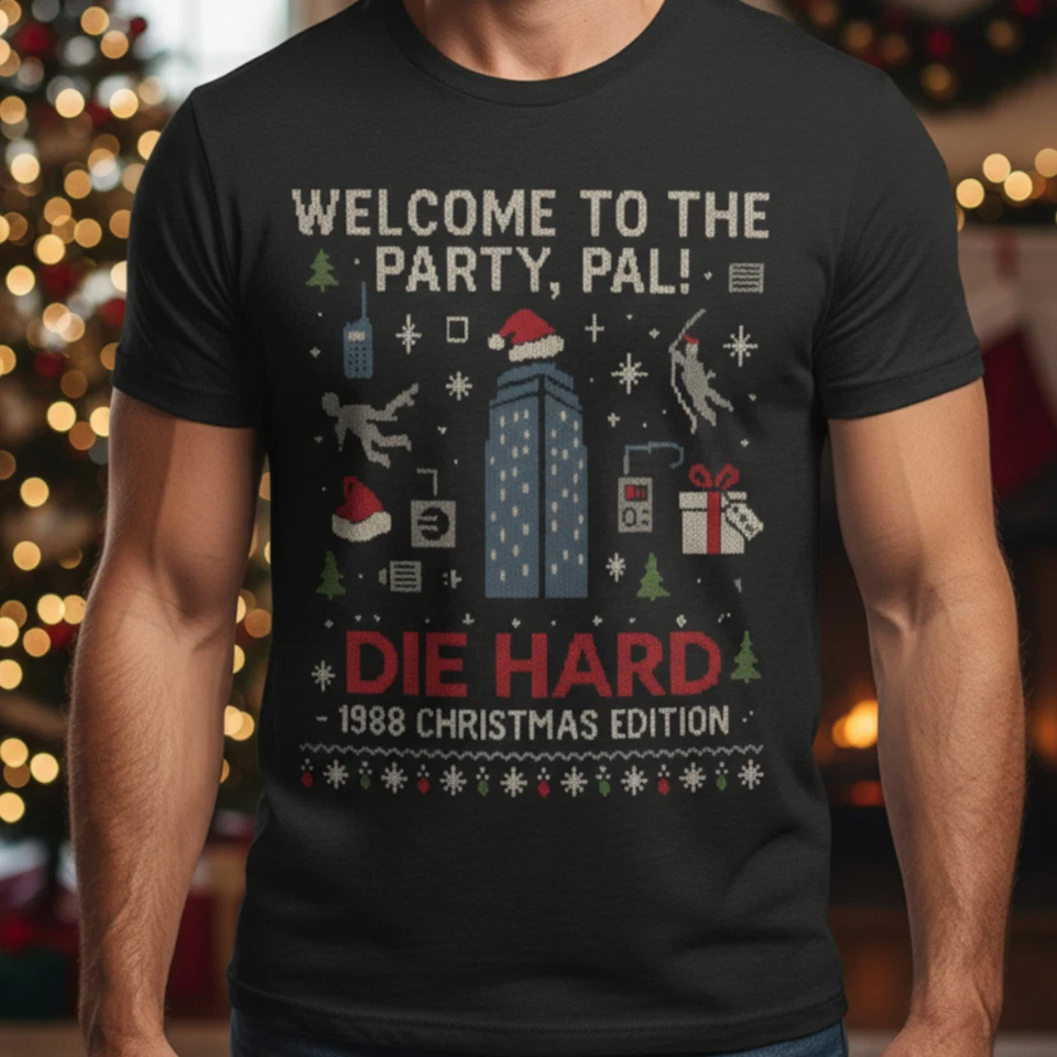 Welcome To The Party Pal Die Hard Themed Ugly Christmas T Shirt, Unisex Design - Image 3 of 3