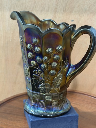 Vintage Raspberry Ceramic Pitcher Antique Northwood Carnival Glass 8