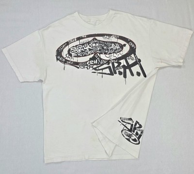 Vintage Y2K SRH White Spade Logo Distressed Thrashed Skate BMX Grunge T-Shirt XL