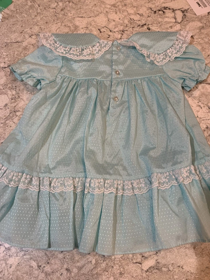 Lote de 2 vestidos clásicos modestos con cuello de encaje de los 90 vintage para niñas pequeñas 2T Foto 4 de 4