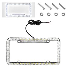 12V 48 LED Color Light License Plate Frame, Bright Acrylic Plastic Car Tag Fr...