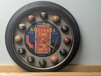 Billiards Time Wall Clock (tested) no battery cover works