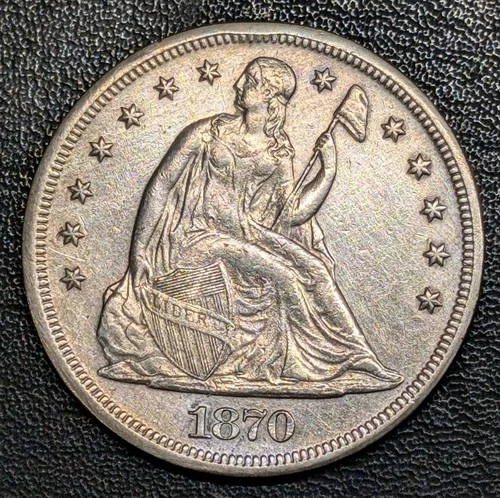 1870 Seated Liberty Silver Dollar. AU Details - Cleaned.