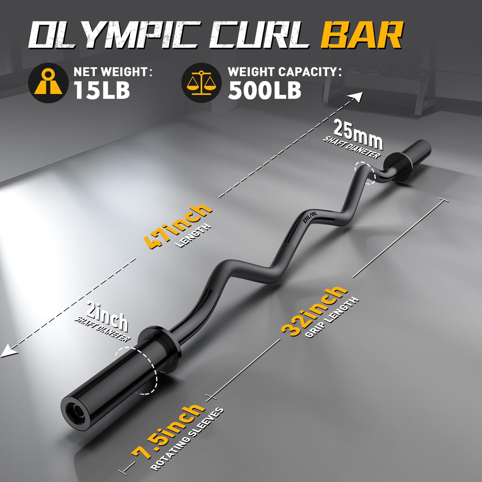 Olympic EZ Curl Barbell Bar, 47" Curl Bar for Weight Lifting, Home Gym Weight...