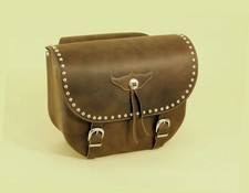 Coppia borse laterali marroni in cuoio per moto custom con borchie 18 litri x 2