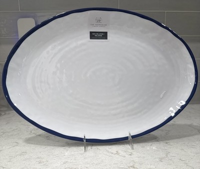 BLUE RIM Melamine Large Serving Tray Platter 16x11.5  Outdoor The Farmhouse New