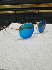 Ray-Ban RB3548N Hexagonal Sunglasses Blue Lens Gold Metal Frame - Brand New