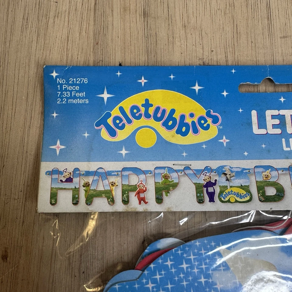 VTG TELETUBBIES HAPPY BIRTHDAY 7' CONNECTED LETTER BANNER PARTY SUPPLIES NOS - image 4 of 4
