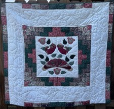 Amish Quilted Wall Hanging 53 X 53 Bridal Birds Hand Stitched Burgundy, Green