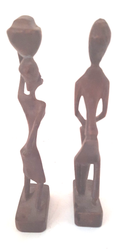 Hand Carved Wooden Tribal Figures Set of 2, Male and Female Vintage Haiti 6 In. - Picture 3 of 9