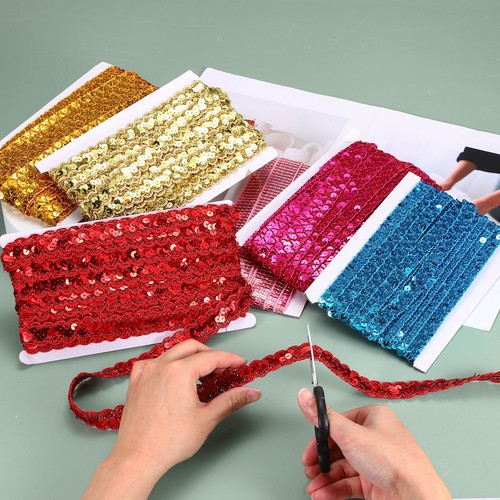 0.8 Inch x 14 Yards Sequins Trim Flat Black Sequin Ribbon Trim Strip - Picture 5 of 7