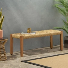 Bench, Backless, Rosewood, Handcrafted, Rattan-Style Seat Material
