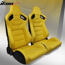 Universal Pair Reclinable Racing Seat Dual Slider Yellow Pu Carbon Leather