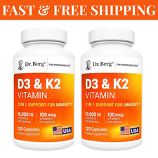  2 Pack Dr. Berg  s Nutritionals 100mg Vitamin D3  K2 Supplement - 120 Capsules
