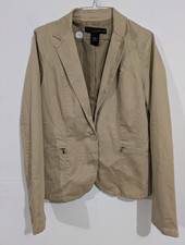 Calvin Klein Jeans Women's Beige Blazer Jacket M Button Collared Pockets