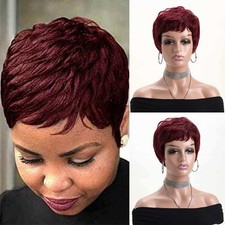 10" Short Burgundy Women Full Wig Cosplay Party Heat Resistant Synthetic Hair