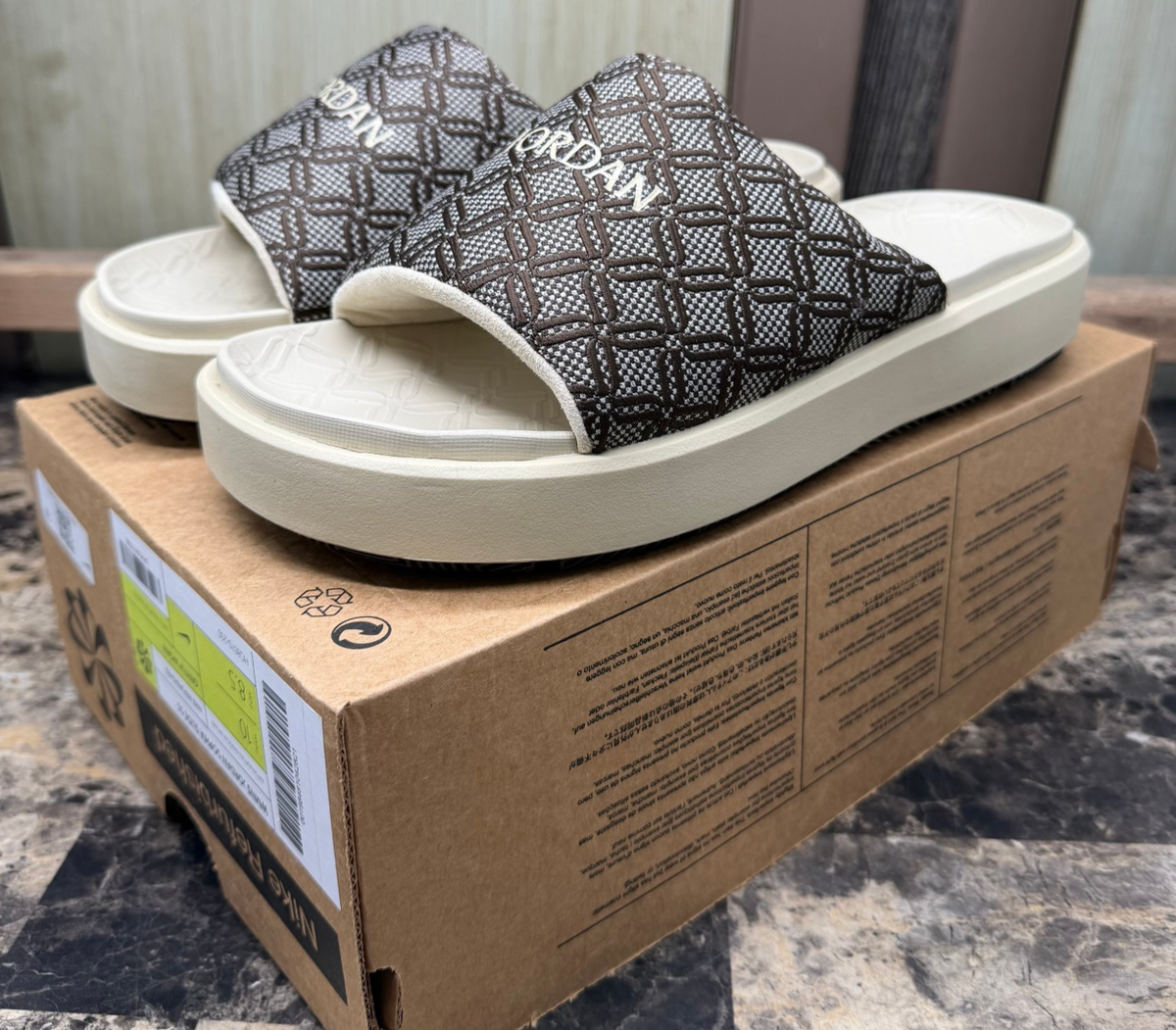 Nike Jordan Sophia Slide Rattan Jacquard Brown Women's 10 HQ8070