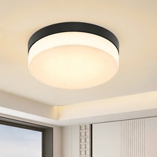 1/2 Pack 11" Modern Black Flush Mount Ceiling Light with White Glass Shade