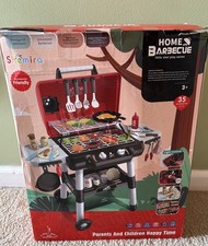 Kids BBQ Grill Playset, Kitchen Playset with Smoke Sound Light and Wheels