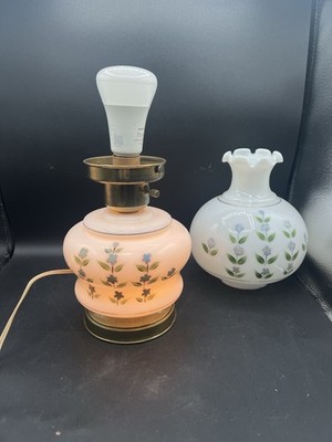 Vintage Milk Glass Floral Table Lamp Double Light Bottom Works Top Not Working