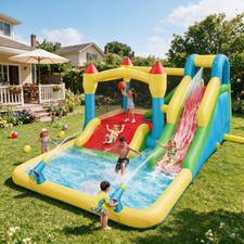 Inflatable Bounce House Water with 3 Slides and Jumping Castle Basketball Hoop