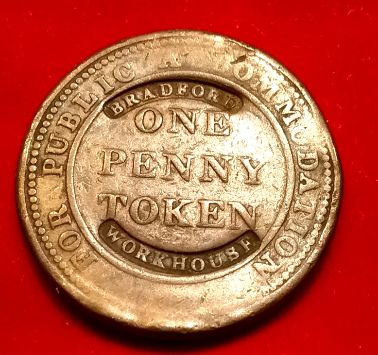 (Pgasteelers1) English Counterstamp 1812 1 penny Union Copper/Bradford Warehouse