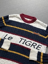 Le Tigre Sweater Mens M Spell Out Cable Knit Preppy Grandpa 90s Vintage