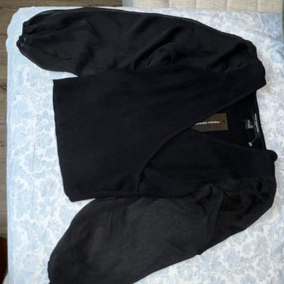 French Connection Black Puff Sleeve V Neck Long Sleeve Blouse XS