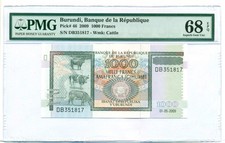 Burundi 2009 1000 Francs Bank Note Superb Gem Unc 68 EPQ PMG