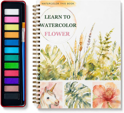 Aquarell Malbuch Für Erwachsene, Komplettset Mit 12 Aquarellfarben, Blumen & Pfl