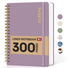 Lined Spiral Notebook Journal for Work, 300 Pages Thick B5 7.1"x10" , Purple