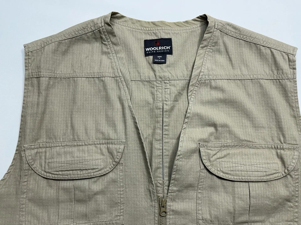 Woolrich Elite Series Tactical Vest Mens Large Khaki RipStop Hunting Fishing - Image 3 of 4