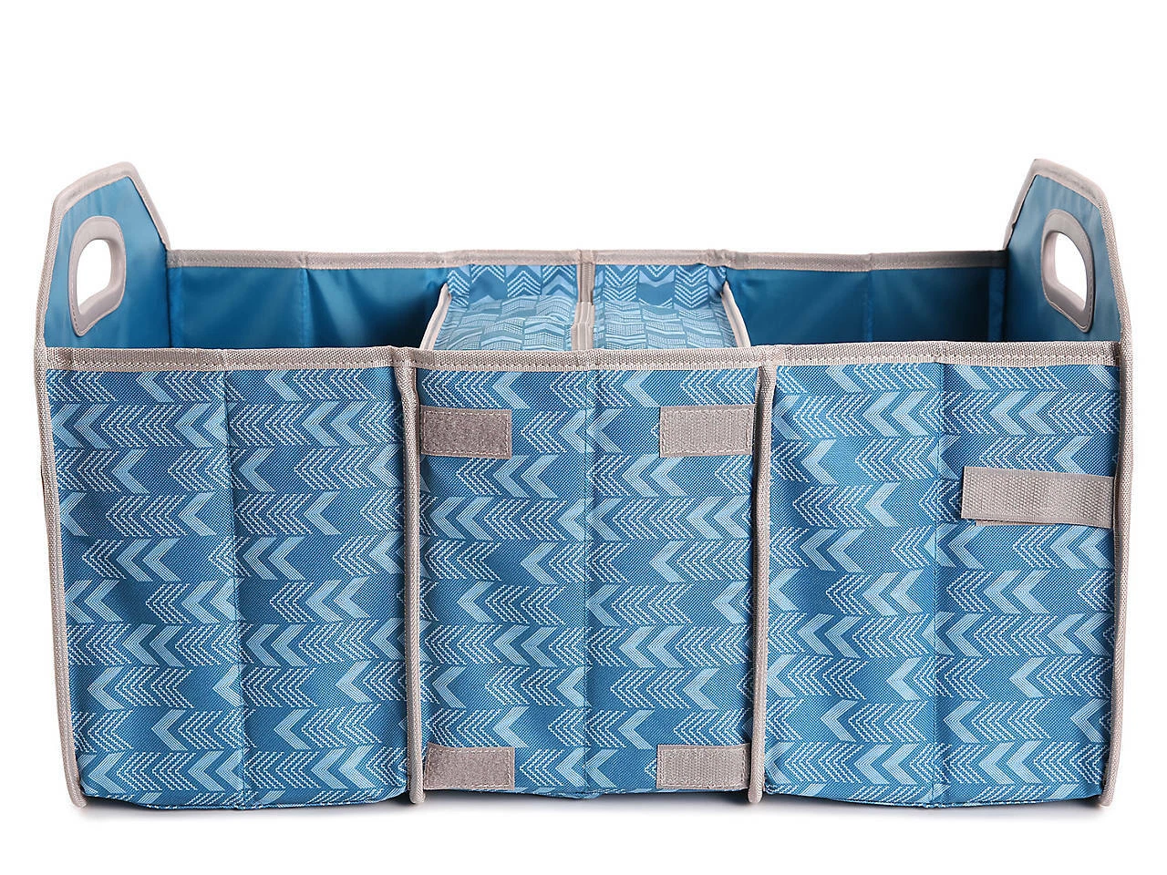 Car Groceries Organizer & Drink Cooler Geometric Print Multi Pocket Blue Grey