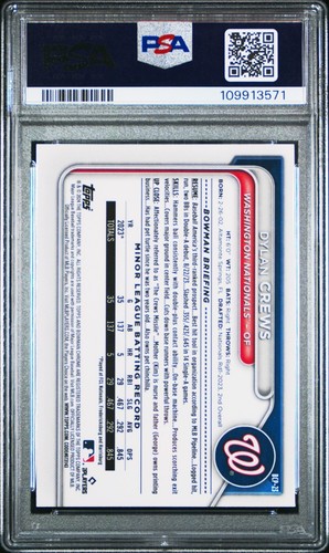 Dylan Crews - 2024 Bowman 1st Chrome Rookie RC Card #BCP23 PSA 10 GEM MINT QTY! - 第 2/2 張圖片