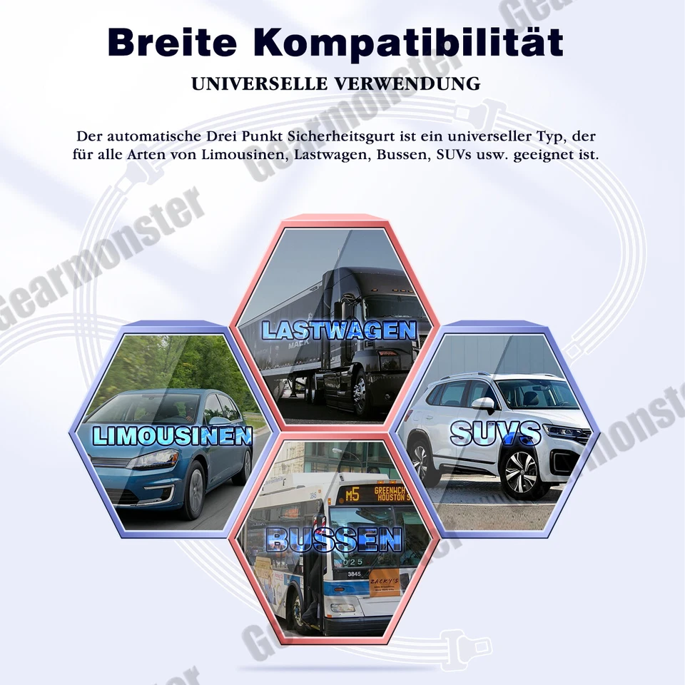 Cintura automatica 3 punti cintura di sicurezza universale frusta 373 cm prova E - Immagine 4 di 4