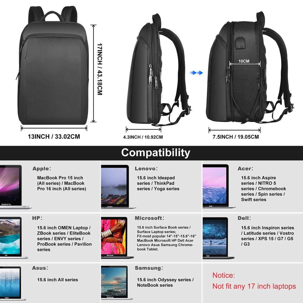 Slim and Expandable 15 16 Inch Laptop Backpack Anti Theft