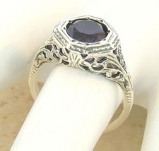 GENUINE AMETHYST 925 SOLID STERLING SILVER DECO ANTIQUE STYLE FILIGREE RING 248X