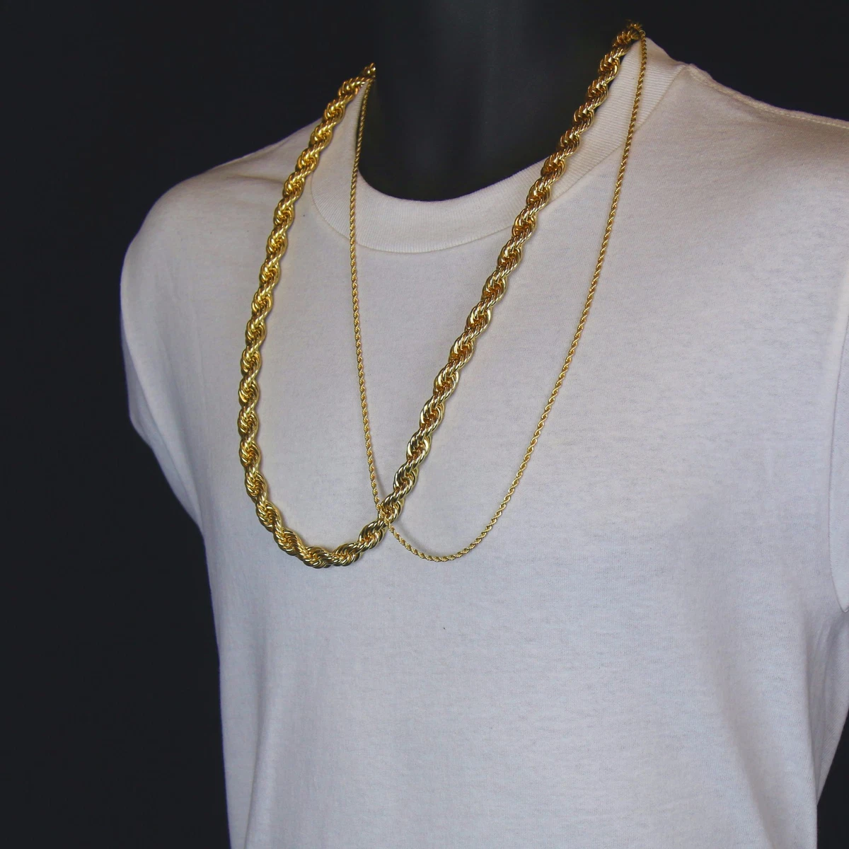 Men's 24K Gold Plated 10mm & 2.5mm 30 Thick Rope Chain Hip Hop Style Set