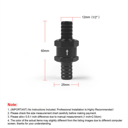 2PCS 1/2" 12mm Fuel Check Valve One Way Inline Non Return Diesel Gasoline Black - Picture 2 of 10
