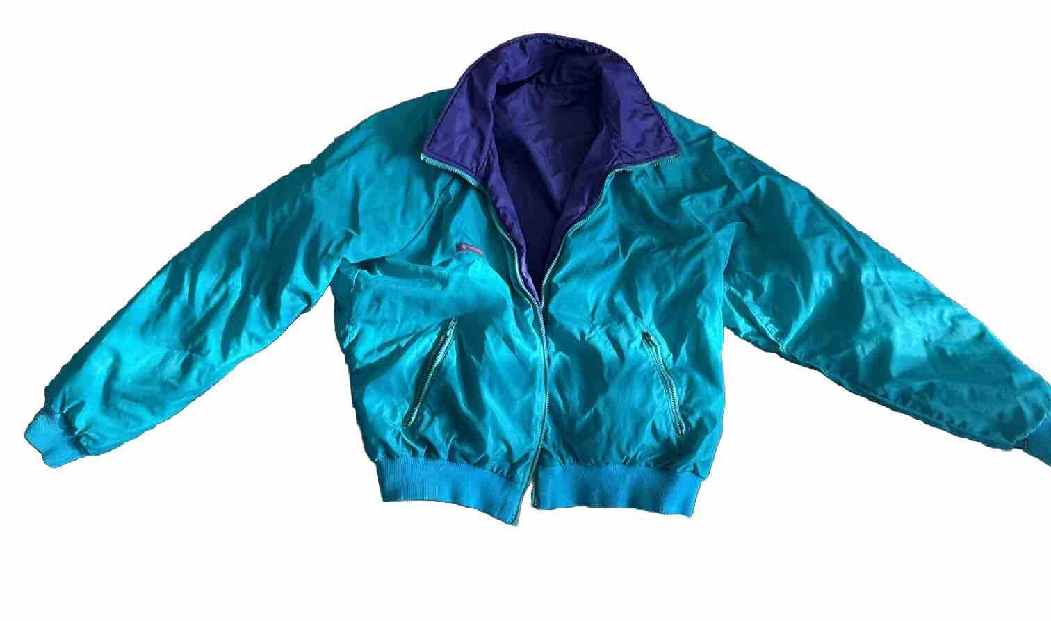 Vintage Columbia Jacket Mens Teal/Purple Extra Large Reversible Missing Zipper