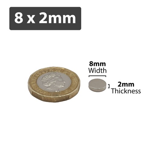 8mm x 2mm Neodymium N52 Magnets Strong Strongest DIY Craft Fridge Disc Magnet - Picture 12 of 12