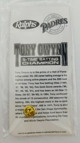 TONY GWYNN San Diego Padres 5 Time Batting Champion Ralph's Promotional Pin 1995 - Picture 2 of 3